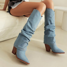 Load image into Gallery viewer, Vintage Pointed-Toe Chunky Heel High Tube Boots — Statement Heels