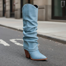 Load image into Gallery viewer, Vintage Pointed-Toe Chunky Heel High Tube Boots — Statement Heels