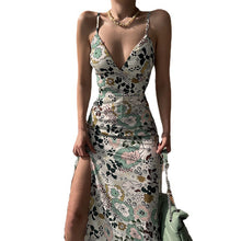 Load image into Gallery viewer, Women's Printed Backless Slit Sling Dress