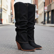 Load image into Gallery viewer, Vintage Pointed-Toe Chunky Heel High Tube Boots — Statement Heels