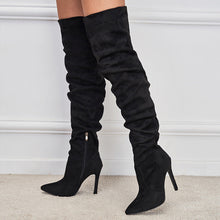 Load image into Gallery viewer, Pointed-Toe Suede Stiletto Boots with High Zipper — European / American Chic