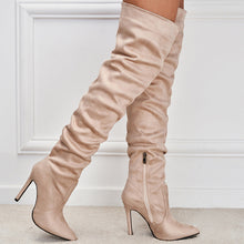 Load image into Gallery viewer, Pointed-Toe Suede Stiletto Boots with High Zipper — European / American Chic
