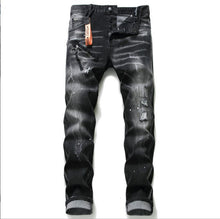 Load image into Gallery viewer, Black And Gray Paint Hole Zipper Decorations Personality Jeans Men