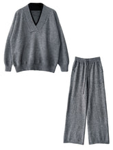 Load image into Gallery viewer, Retro Loose Splicing V-neck Sweater + Wide-leg Pants Suit
