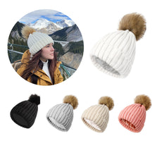Load image into Gallery viewer, Soft Beanie Fluffy Ball Cap — Warm Knitted Winter Hat with Pom Pom