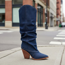 Load image into Gallery viewer, Vintage Pointed-Toe Chunky Heel High Tube Boots — Statement Heels