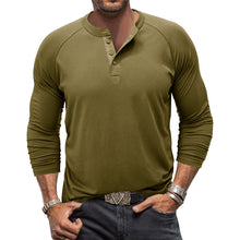 Load image into Gallery viewer, Mens Round Neck Henry Solid Color Long Sleeve T shirt