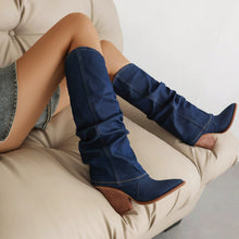 Load image into Gallery viewer, Vintage Pointed-Toe Chunky Heel High Tube Boots — Statement Heels