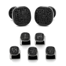 Load image into Gallery viewer, Black Stainless Steel Black Crystal Cufflink and 5-Stud Set