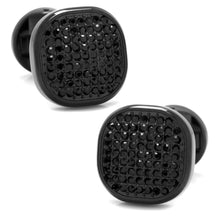 Load image into Gallery viewer, Black Stainless Steel Black Pave Crystal Cufflinks
