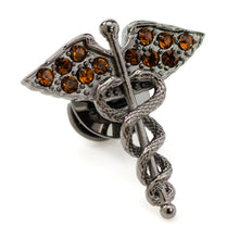 Load image into Gallery viewer, Caduceus Pave Gunmetal Lapel Pin