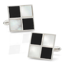 Load image into Gallery viewer, Mother of Pearl and Onyx Check Cufflinks