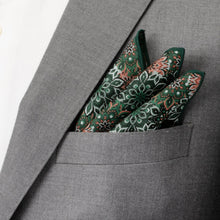 Load image into Gallery viewer, Green Floral Tie and Pocket Square Gift Set