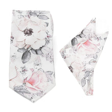 Load image into Gallery viewer, Painted Floral Gray Necktie and Pocket Square Gift Set