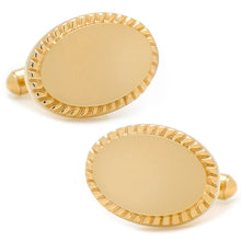Load image into Gallery viewer, 14K Gold Plated Rope Border Oval Cufflinks and Tie Bar Gift Set