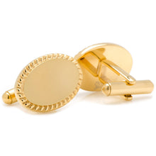 Load image into Gallery viewer, 14K Gold Plated Rope Border Oval Cufflinks and Tie Bar Gift Set