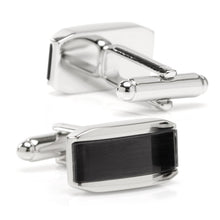 Load image into Gallery viewer, Silver Rectangular Cufflink with Dark Gray Cats Eye