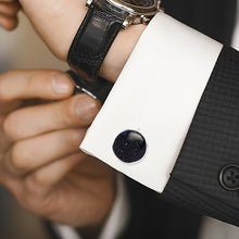 Load image into Gallery viewer, Sterling Silver Classic Round Blue Goldstone Cufflinks