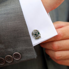Load image into Gallery viewer, Sterling Silver with 18K Gold Vermeil Day of the Dead Skull Cufflinks
