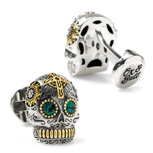 Load image into Gallery viewer, Sterling Silver with 18K Gold Vermeil Day of the Dead Skull Cufflinks