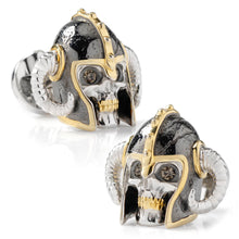 Load image into Gallery viewer, Sterling Silver with 14K Vermeil Gold Viking Helmet 3D Cufflinks