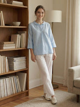 Load image into Gallery viewer, 100% Linen Shawl V-Neck Half Sleeve Top JADE