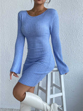 Load image into Gallery viewer, Open Back Solid Color Trumpet Sleeve Long Sweater Dress | NCS