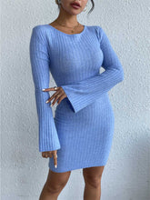 Load image into Gallery viewer, Open Back Solid Color Trumpet Sleeve Long Sweater Dress | NCS