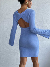 Load image into Gallery viewer, Open Back Solid Color Trumpet Sleeve Long Sweater Dress | NCS