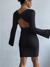 Load image into Gallery viewer, Open Back Solid Color Trumpet Sleeve Long Sweater Dress | NCS