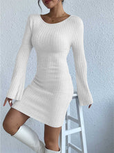 Load image into Gallery viewer, Open Back Solid Color Trumpet Sleeve Long Sweater Dress | NCS