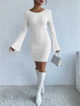 Load image into Gallery viewer, Open Back Solid Color Trumpet Sleeve Long Sweater Dress | NCS