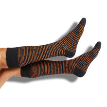 Load image into Gallery viewer, Orange and Black Broken Stripe Dress Socks
