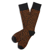 Load image into Gallery viewer, Orange and Black Broken Stripe Dress Socks