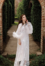 Load image into Gallery viewer, Ostrich Feather Sequin 3D Floral Lace Long Robe with Sequin Nightgown Set