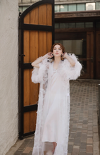 Load image into Gallery viewer, Ostrich Feather Sequin 3D Floral Lace Long Robe with Sequin Nightgown Set