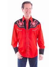 Load image into Gallery viewer, Scully Floral Embroidery (Red/Black) - Men's Western Shirt