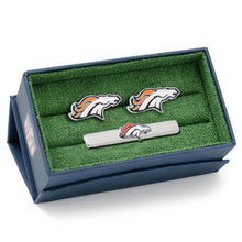 Load image into Gallery viewer, NFL Denver Broncos Cufflinks and Tie Bar Gift Set