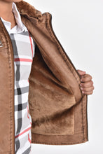 Load image into Gallery viewer, Kid's Camel Hooded Washed Biker Jacket with Fur Lining