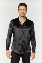 Load image into Gallery viewer, Men's Satin Black Dress Shirt