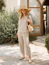 Load image into Gallery viewer, 100% Linen Drawstring Waist Tapered Cropped Pants LANEY