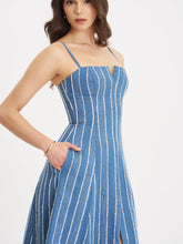 Load image into Gallery viewer, Abygail Stripe Cotton Denim Maxi Dress