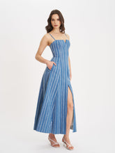 Load image into Gallery viewer, Abygail Stripe Cotton Denim Maxi Dress