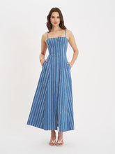Load image into Gallery viewer, Abygail Stripe Cotton Denim Maxi Dress