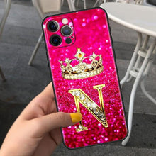 Load image into Gallery viewer, Pink Shiny Letter Phone Case For Iphone 11 7 Pro Xr X Xs Max 6 6s 8 Plus Glitter Rhinestone Phone Cover Soft Cover Shockproof Glitter Sparkle Case Girly Women Protective Pink Cover