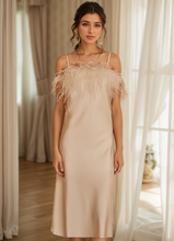 Load image into Gallery viewer, Luxury Ostrich Feather Silky Satin Long Nightgown