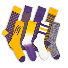 Load image into Gallery viewer, Gold / Purple Mixed Socks 8 Pack