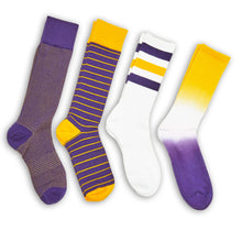 Load image into Gallery viewer, Purple / Gold Mixed Socks 4 Pack -A