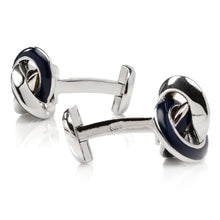 Load image into Gallery viewer, Sterling Blue Enamel Knot Cufflinks