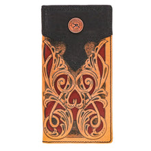 Load image into Gallery viewer, HOOey "Ryder" Hand Tooled Rodeo Rough (Tan/Red) - Men's Rodeo Wallet